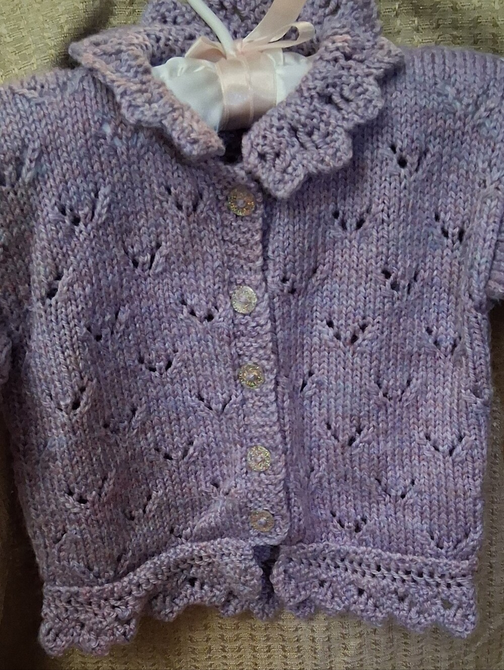 Boreas Hand-Knit Lavender Baby Cardigan From Isle Of Lewis,size 3 Months